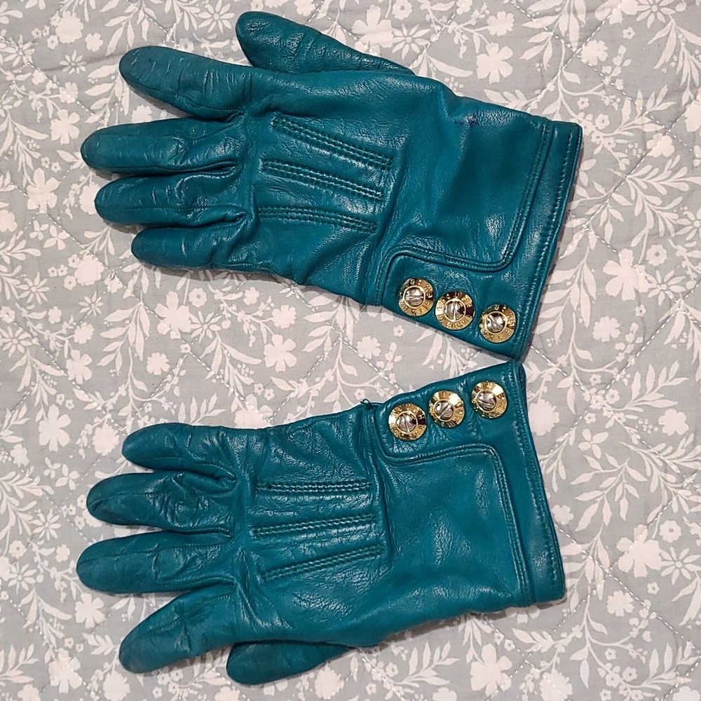 Henri Bendel Teal Leather Gloves - Size 6